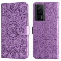 Funda Tipo Cartera Foxdock Para Xiaomi Poco F5 Pro , Diseño Girasol En Relieve, Cuero Pu, Cierre Magnético, Soporte Y Tarjetero