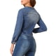 thumbnail image 3 of Chaqueta de Mezclilla Recortada de Manga Larga sin Cuello con Botones para Mujer INSPIRE CHIC Azul M, 3 of 6