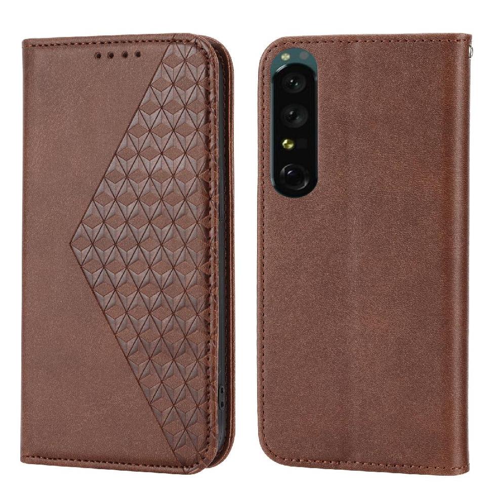 Funda Flip Foxdock Para Sony Xperia 5 Iv , Estilo Billetera Con Diseño Rombo, Correa De Mano Y Soporte, Uso Diario