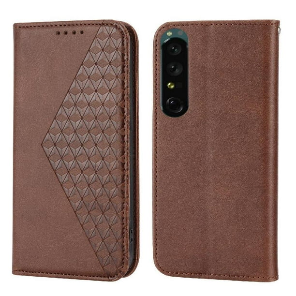 Funda Flip FOXDOCK para Sony Xperia 5 IV , Estilo Billetera con Diseño Rombo, Correa de Mano y Soporte, Uso Diario