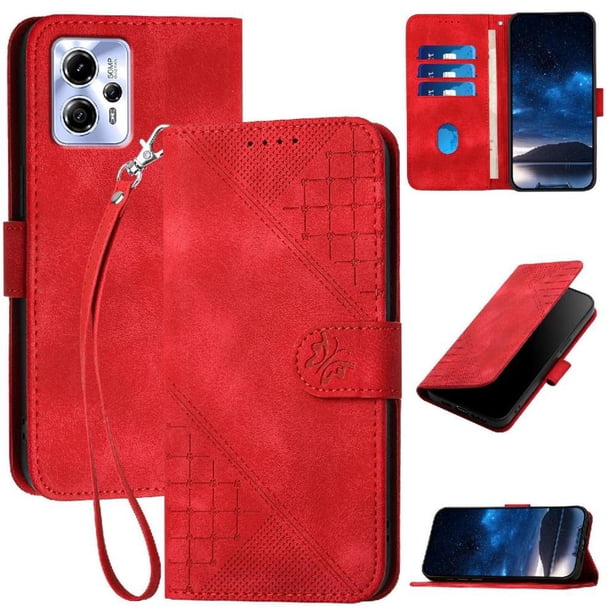 Funda Flip Premium Fibra de Carbono para Motorola MOTO G23 4G con Soporte y Cierre Rojo
