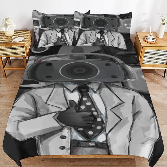 Skibidi Toilet Bedding Set Duvet Cover Comfortable and Lightweight Cartoon Bedding 3 Piece Bed Set