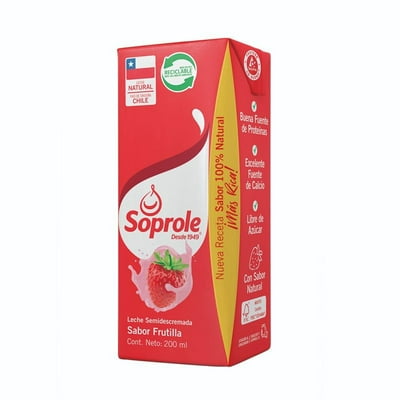 Leche Semidescremada Frutilla 200 G Soprole