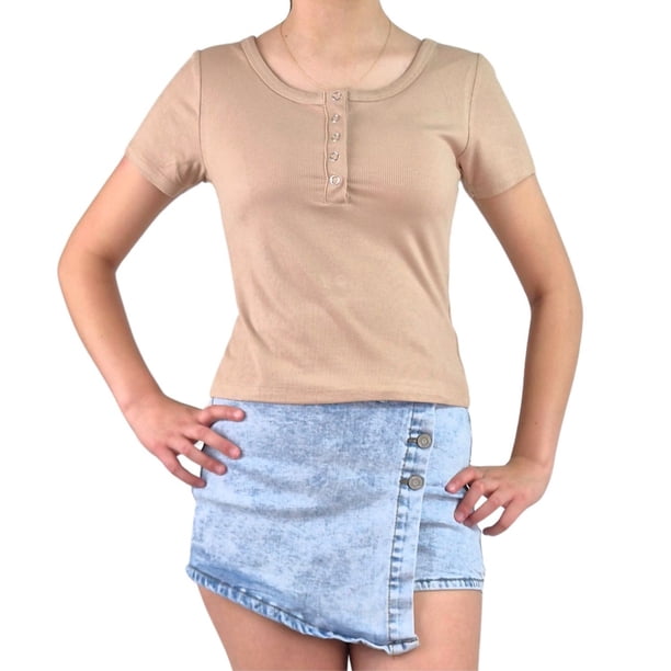 Top Acanalado Mujer Polera Manga Corta Fashion 061
