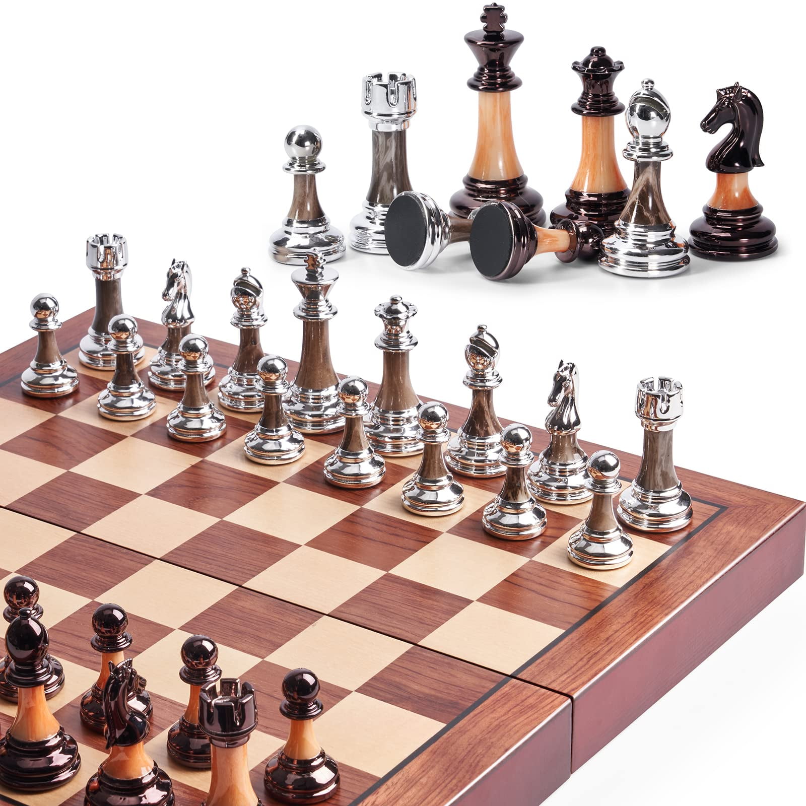 Juego De Ajedrez Vamslove, Tablero Grande De Madera Plegable De 42 Cm Con Piezas