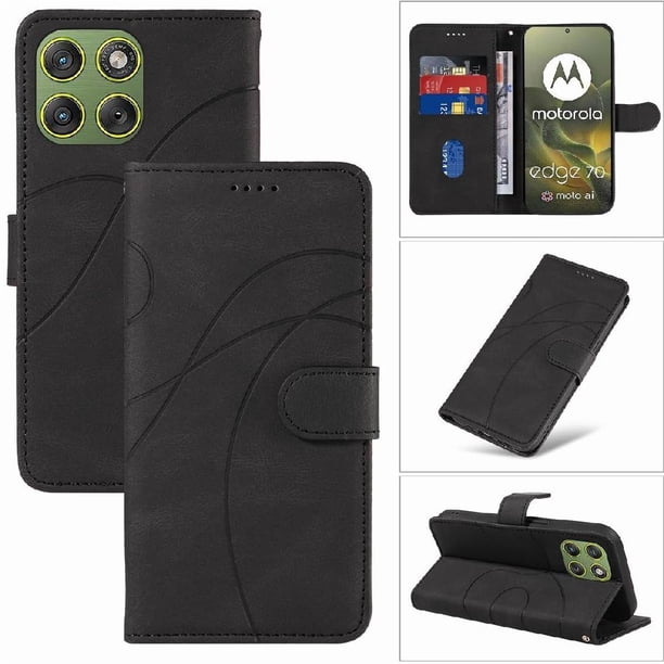 Funda tipo cartera con tapa para Motorola Edge 70 5G con tarjetero, soporte y cubierta magnética Negro