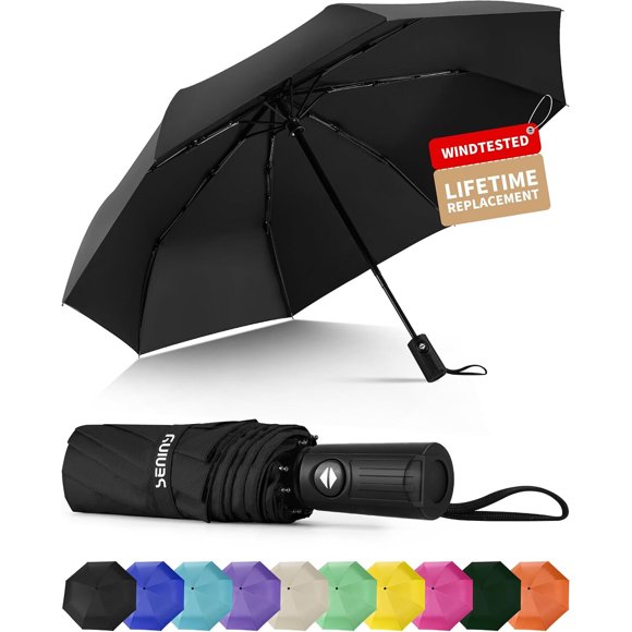 Seniny Windproof Travel Umbrella, Automatic Umbrella for Rain