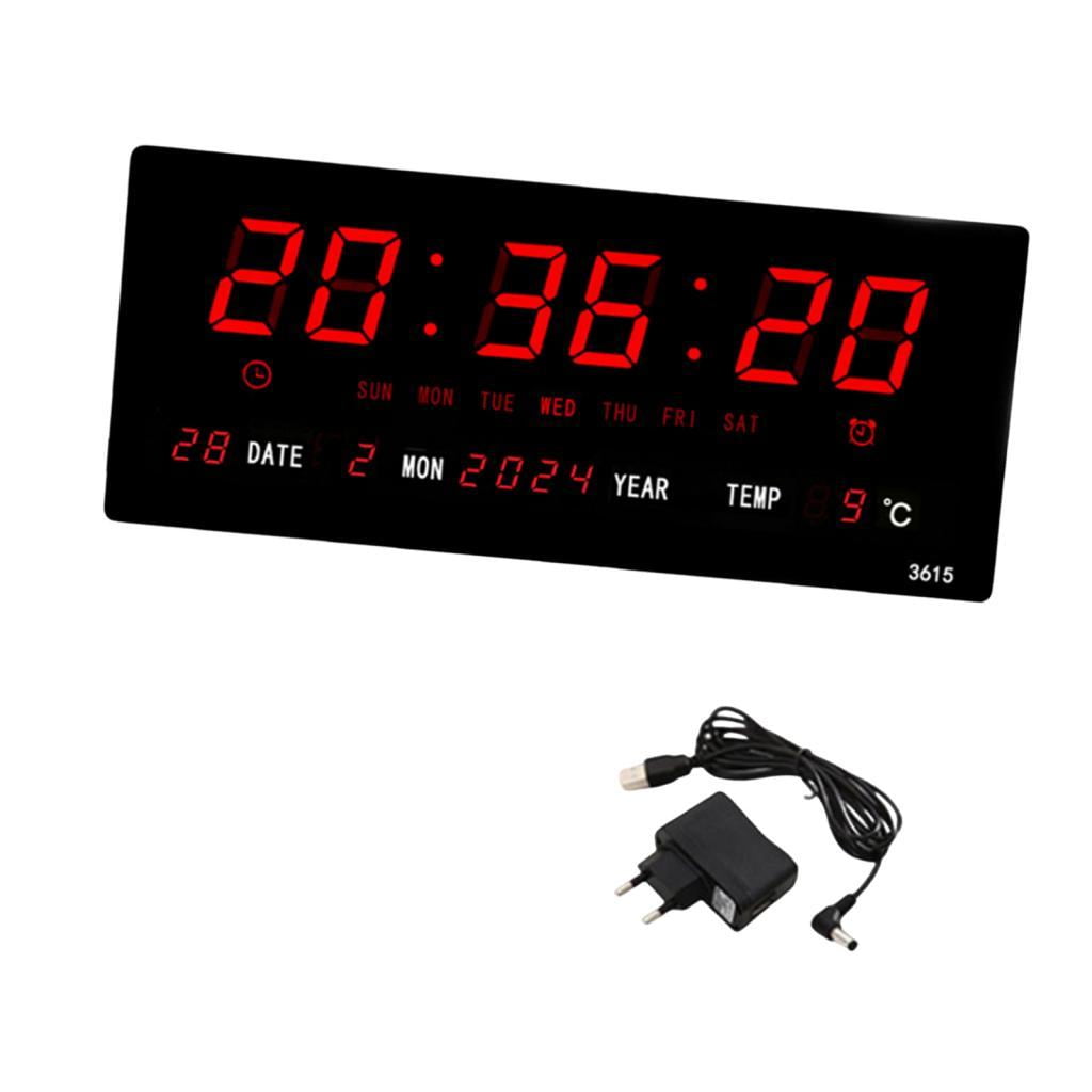 Magideal - Reloj Despertador Rectangular Montado En La Pared Con Fecha, Calendario, Reloj Digital Con Pantalla Led Grande Para Almacén, Garaje, Aula, Decoración