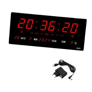 Magideal - Reloj Despertador Rectangular Montado En La Pared Con Fecha, Calendario, Reloj Digital Con Pantalla Led Grande Para Almacén, Garaje, Aula, Decoración