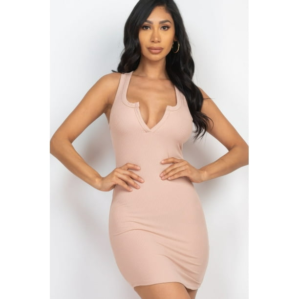 Vestido Mini De Tirantes Con Cuello Abierto Y Canalé