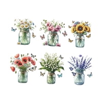 Magideal - 6 Pegatinas De Pared De Flores Diy Para Jardín, Plantas En Macetas Florales, Calcomanías De Pared De Flores Extraíbles Para Sofá, Telón De Fondo, Arte