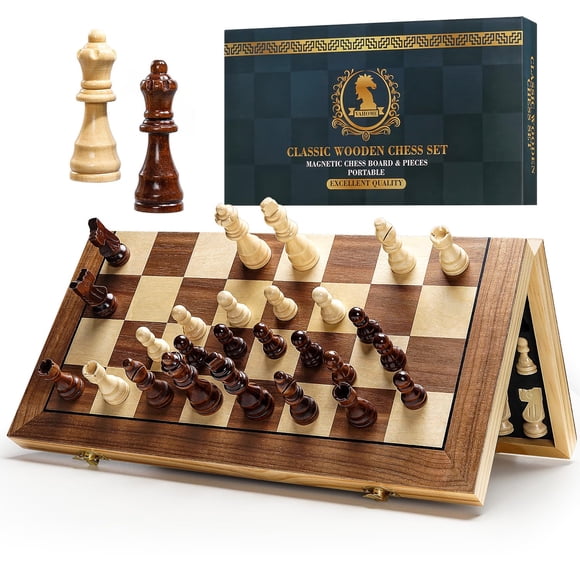 Juego De Tablero De Ajedrez Magnetic De Madera Plegable De 15 Pulgadas