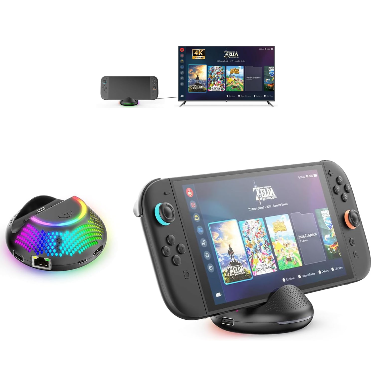 Genérico - Estación De Acoplamiento Para Tv Portátil Compatible Con Nintendo Switch 2, Admite Puerto Lan Ethernet De 1000 Mbps, Salida Hdmi 4k, 2 Puertos Usb, Iluminación Rgb, Accesorios Para La Base Switch2