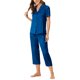 thumbnail image 4 of INSPIRE CHIC Conjunto de Pijama de Satén para Mujer Regreso a Clases Manga Corta Camisa Abotonada y Pantalones Capri con Cintura Elástica Ropa de Dormir Sedosa XXL Azul Oscuro, 4 of 6
