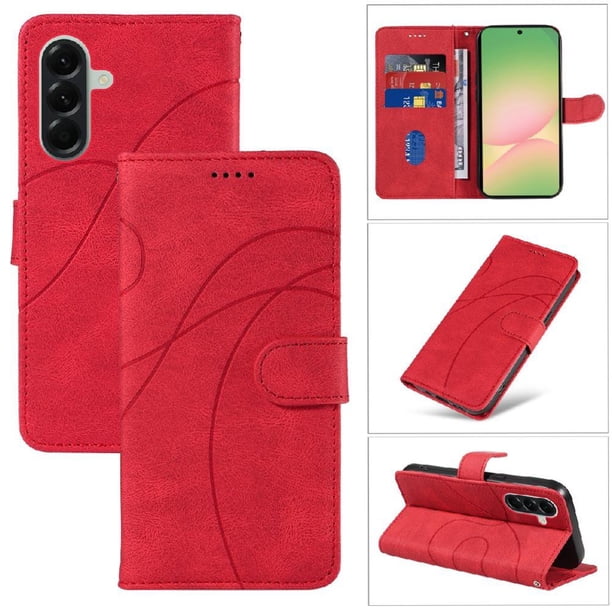 Funda tipo cartera con tapa para Samsung Galaxy A57 5G con tarjetero, soporte y cubierta magnética Rojo