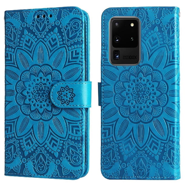 Funda tipo cartera FOXDOCK para Samsung Galaxy S20 Ultra , diseño girasol en relieve, cuero PU, cierre magnético, soporte y tarjetero