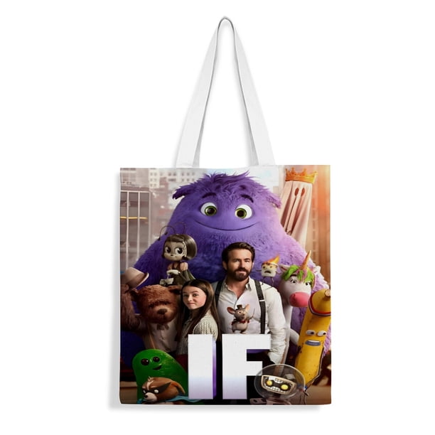 John Krasinski's IF MOVIE Bolso de tela con estampado de lienzo para mujer, bolsa de compras reutilizable y estética, con cremallera interior, regalo para mujer,38*45cm.