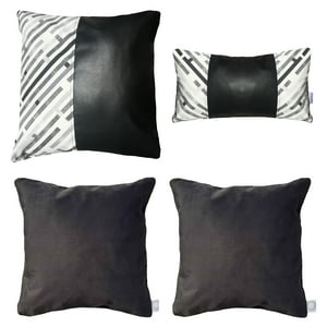 Elizabeth Peper - Pack 4 Cojines Decorativos Ecocuero Negro 45X45