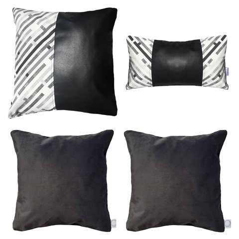 Elizabeth Peper - Pack 4 Fundas Cojin Decorativo Ecocuero Negro 45X45