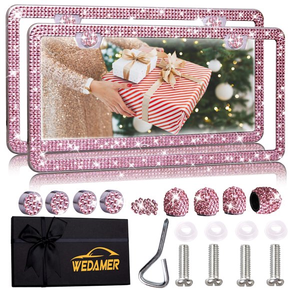 Marco para placa de matrícula WEDAMER rosa, paquete de 2 con strass