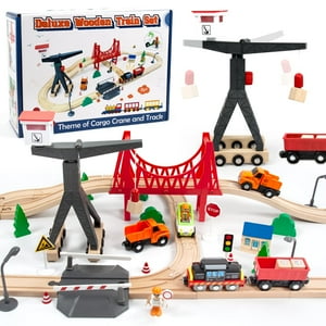 Juego De Trenes De Juguete Wood City De Madera De 56 Piezas Para Niños De 2 A 5 Años