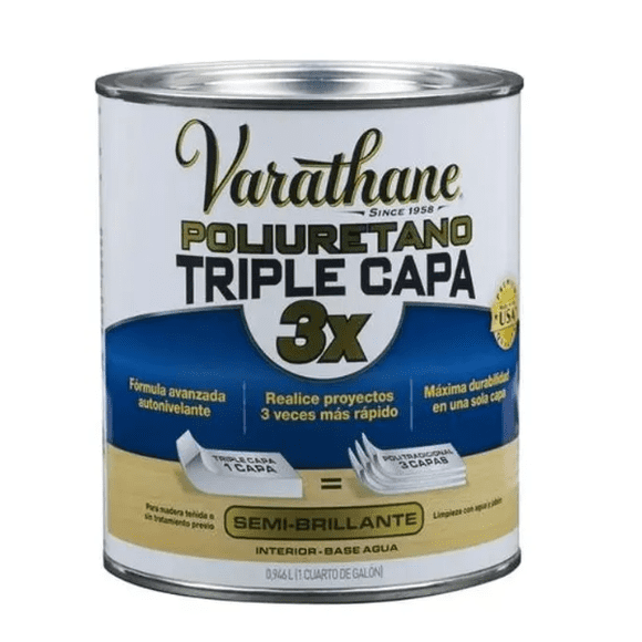 Barniz Poliuretano Rust Oleum Varathane Triple Capa 946ml Acabado Semibrillante Color Transparente