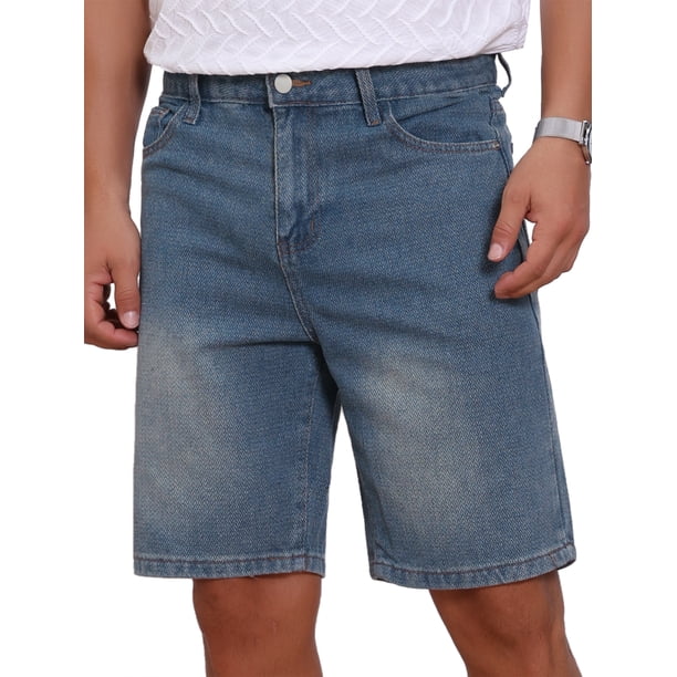 INSPIRE CHIC Pantalones Cortos de Mezclilla Texturizados para Hombre, por Encima de la Rodilla, con Cremallera, Casual, Talla 34, Azul Oscuro