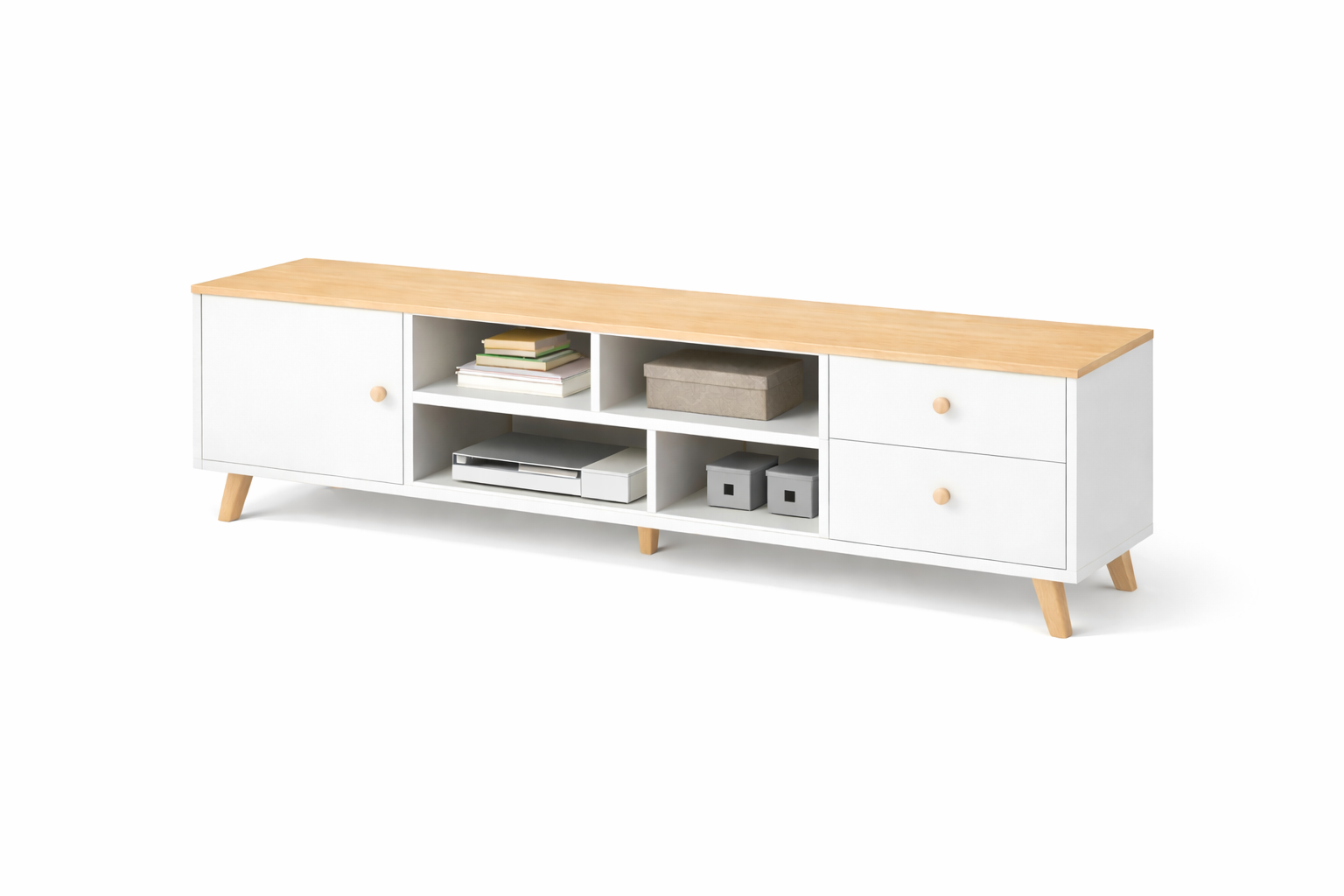 Space Home - Mueble Rack Tv Con Puerta Y Estantes Mdf Con Cajones 120 Cm