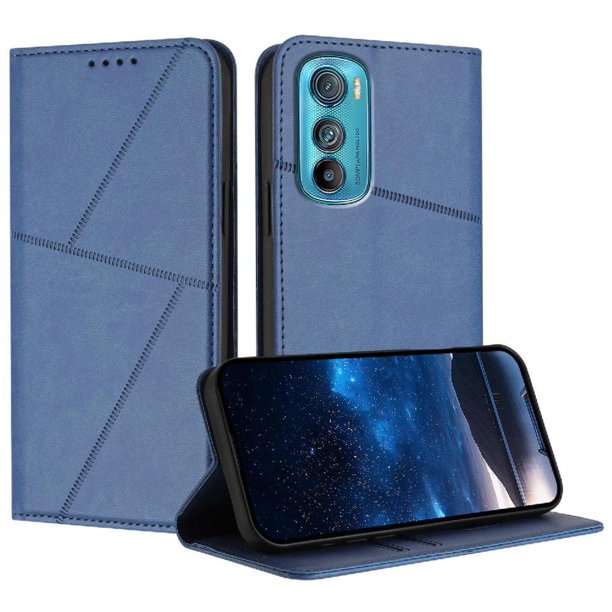 Funda Cartera Magnética para Motorola Edge 30 Protección Antichoque con Ranuras Azul