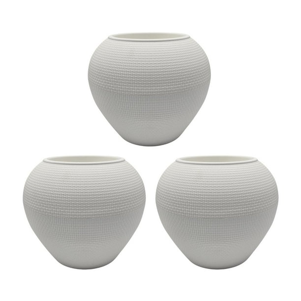 Set 3 Maceteros Plastico Redondo Ovalado Moderno Textura S blanco
