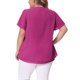thumbnail image 5 of Blusa de gasa de talla grande para mujer de Agnes Orinda, camisa de doble capa, cuello redondo, mangas cortas con volantes, tops casuales para el trabajo, 4X, púrpura, 5 of 8