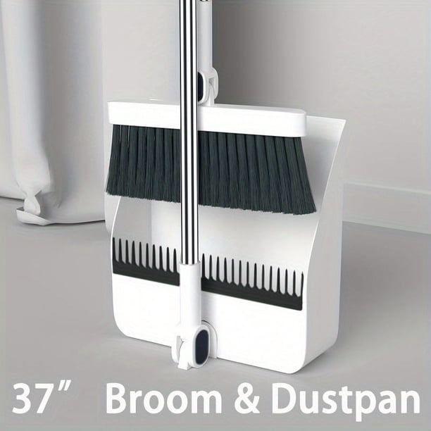 1set/2pcs Broom And Dustpan Set For Home, Upright Dustpan And Broom Combo Set, Sweeping Office Kitchen Wood Floor Pet Hair, Cleaning Supplies For Indoor Housewarming Gift 37in/48.8in