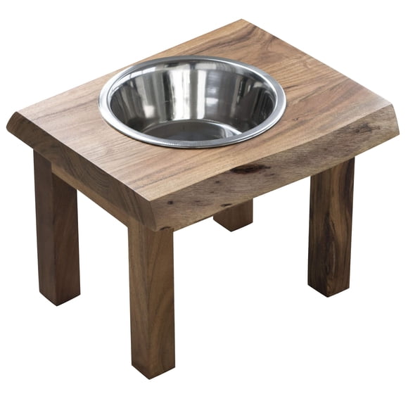 Base para comedero para mascotas Buffalo Tools AWLSPF de madera de acacia con borde natural
