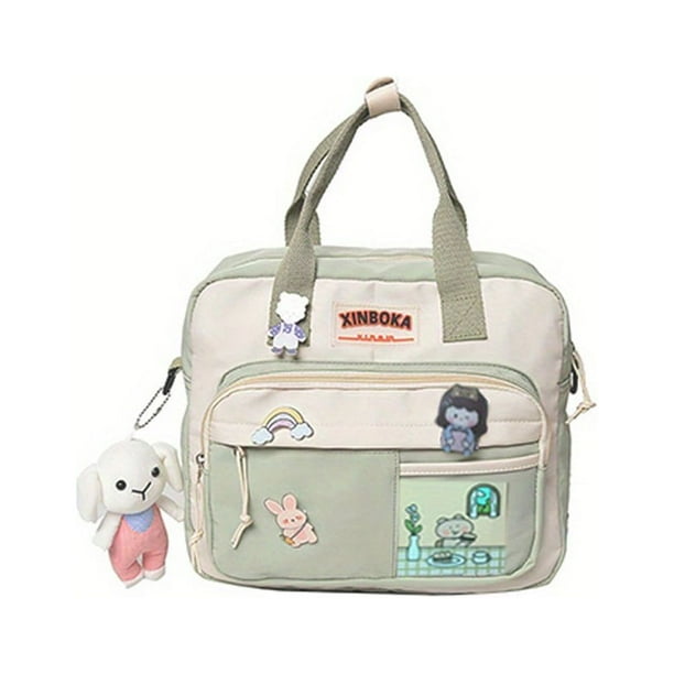 Kawaii Zipper Crossbody Bag, Cute Multifunctional Handbag With Cartoon Charm, School Bag Student Messenger Bag