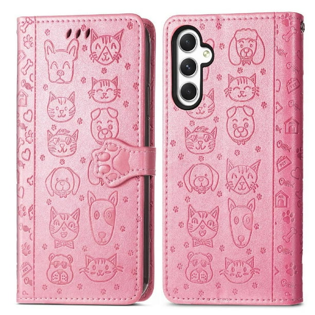 Funda Cartera FOXDOCK para Samsung Galaxy A25 5G , Flip PU con Relieve de Gatos y Perros, Tarjetero y Soporte