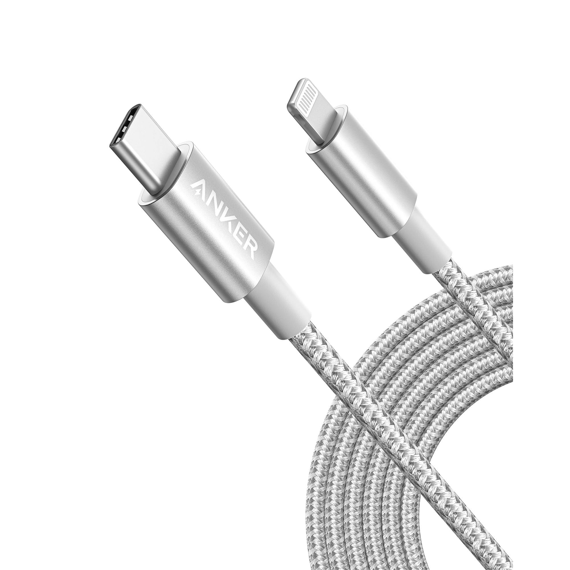 Cable Usb C A Lightning Anker De Nailon [3 M] Para Iphone, Color Plateado