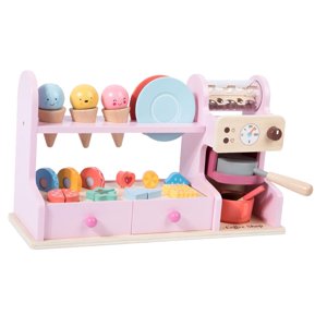 Magideal - Juguete De Helado De Madera, Barra De Helado, Juego De Simulación, Juego, Regalo De Cumpleaños, Mostrador De Helado 3 En 1 Para Niñas Y Niños De Más Rosa