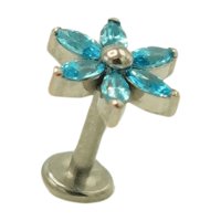 Elbauldejuma - Piercing Labret 6Mm Flor Zircon Azul Titanio Astm F136 G23