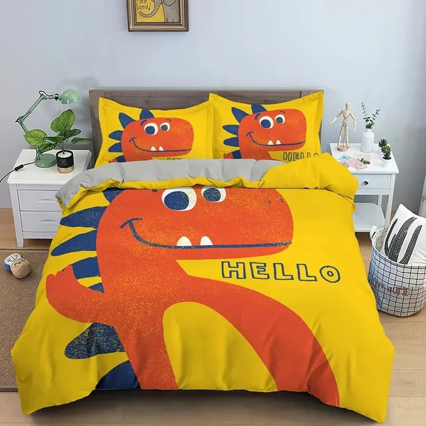 Cartoon Dinosaur Jurassic World Theme Bedding Set Boys Girls Size Duvet Cover Pillowcase Bed Kids Adult Bed Sheets