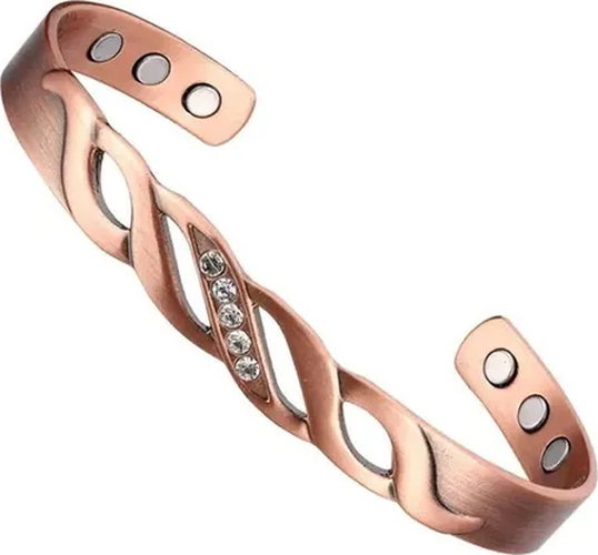 Genérico - Pulsera Cobre Magnética 6 Imanes Circón Trenzada