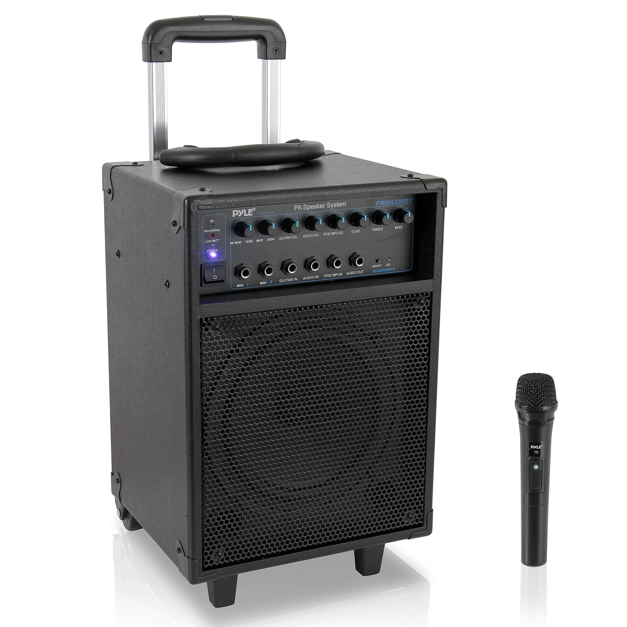 Sistema Pa Inalámbrico Portátil Pyle, 400 W, Compatible Con Bluetooth, Batería Recargable, Funciona Con Batería Exterior, Altavoz Estéreo Con Asa, Ruedas 1/4 A Aux, Cable Rca (pwma230bt)