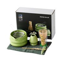 Bothyi - Juego De Batidor De Matcha De Cerámica Para Amantes Del Té, Regalo De Matcha, Cuenco Para Ceremonia Del Té, Color Verde, 7 Piezas
