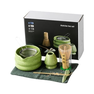 Bothyi - Juego De Batidor De Matcha De Cerámica Para Amantes Del Té, Regalo De Matcha, Cuenco Para Ceremonia Del Té, Color Verde, 7 Piezas