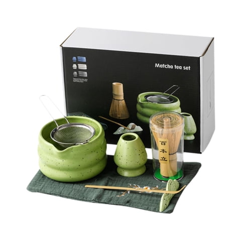 Bothyi - Juego De Batidor De Matcha De Cerámica Para Amantes Del Té, Regalo De Matcha, Cuenco Para Ceremonia Del Té, Color Verde, 7 Piezas