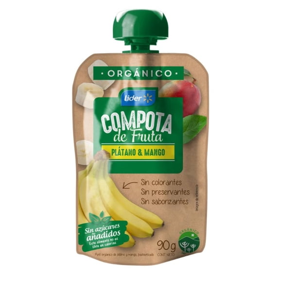 Compota Orgánica de Plátano y Mango, 90 g
