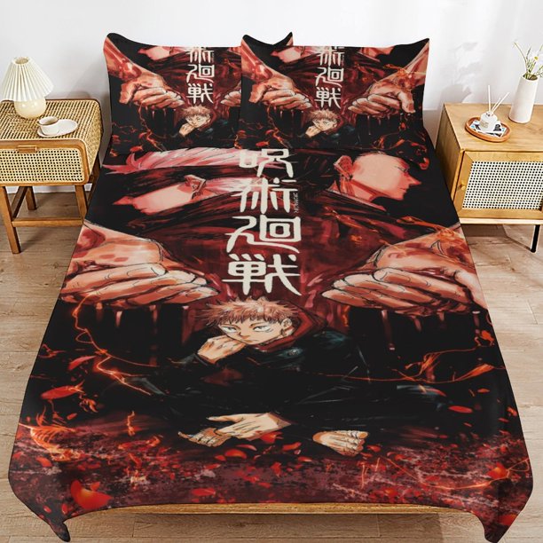Jujutsu Kaisen Bedding Set Duvet Cover Comfortable and Lightweight Cartoon Bedding 3 Piece Bed Set