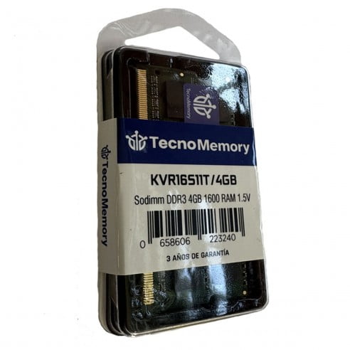 Memoria Ram Tecnomemory Sodimm Ddr3l 4gb 1600mhz 1,35v Kvr16ls11t/4gb