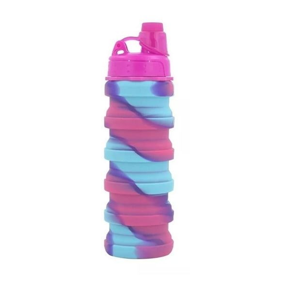Botella Agua para Niños Silicona Plegable Arcoiris 500ml Fucsia