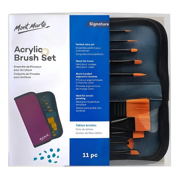 Set De 10 Pinceles Para Acrílicos Con Estuche Mont Marte Naranja