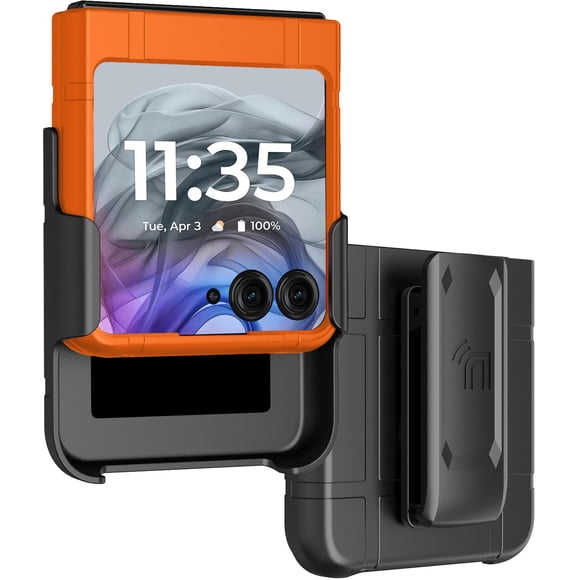 Funda y soporte de cinturón Nakedcellphone para Motorola RAZR 2024/2025/2026 Naranja